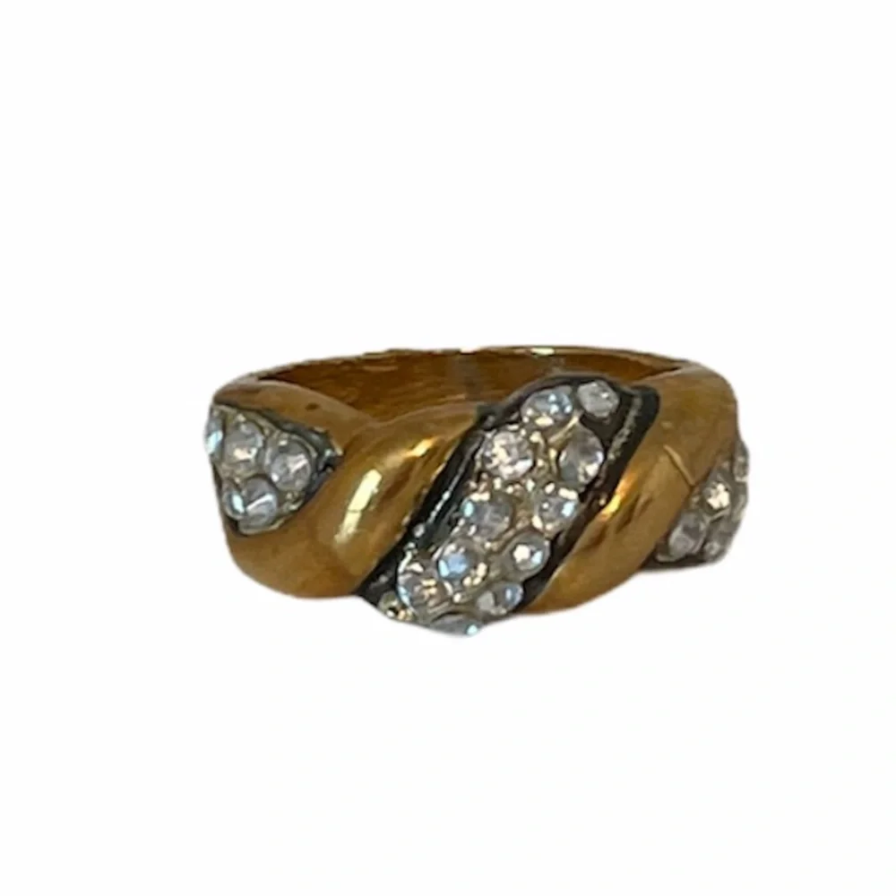 Vintage Ring Two Tone Gold Silver White Diamond Crystal Gemstone Vintage Jewelry